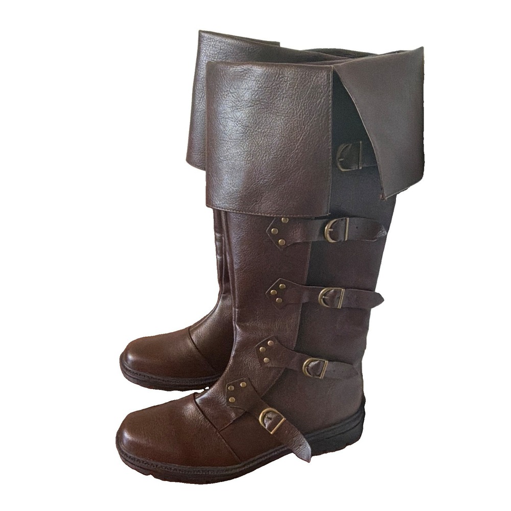 Mens 12 Brown Pirate Knee High Boots Renaissance Steampunk Cosplay Halloween